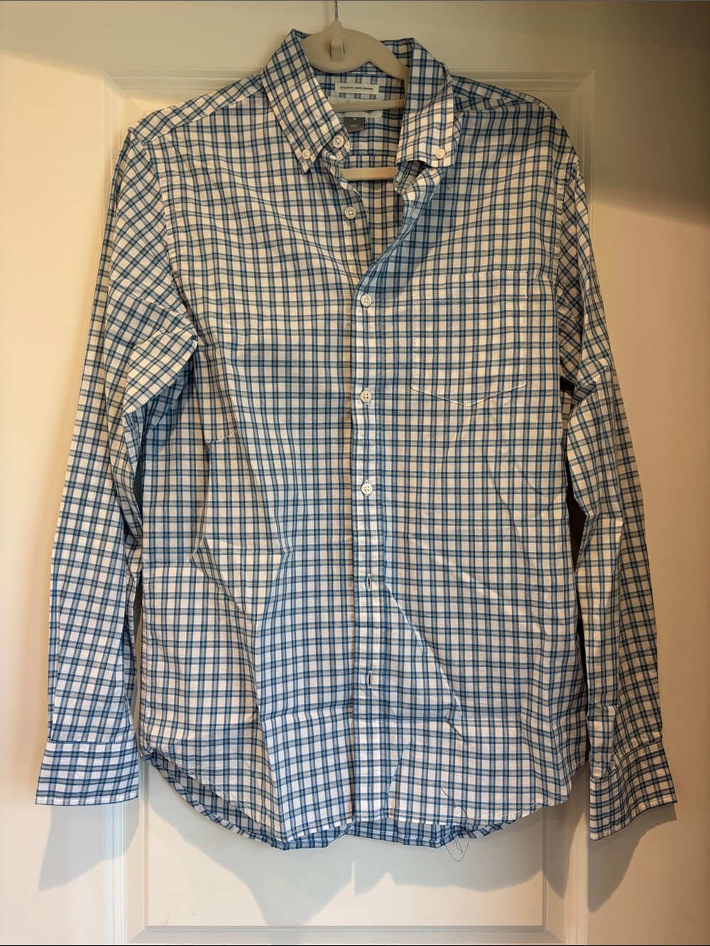 Old Navy Blue and White Plaid Button-Down Shirt